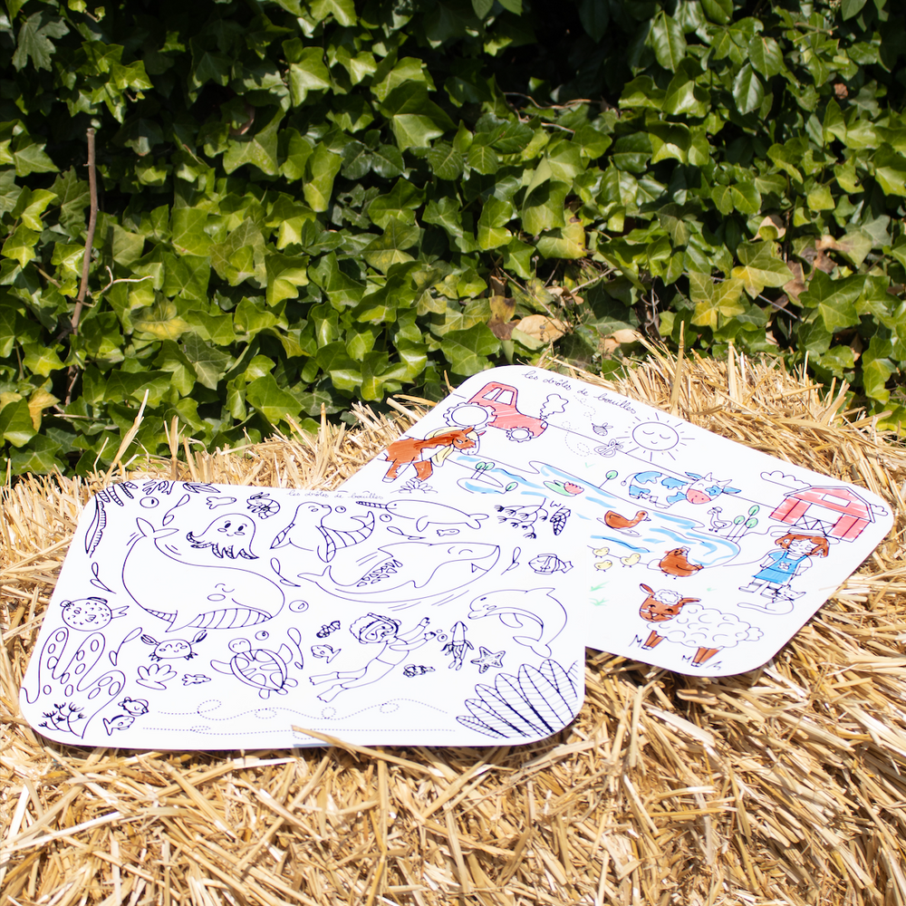 2 Sets de table réutilisables et coloriables Les Drôles de Bouilles