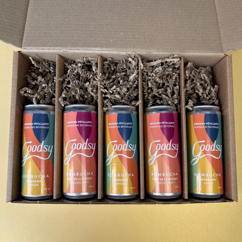 5 canettes de kombucha dans leur coffret